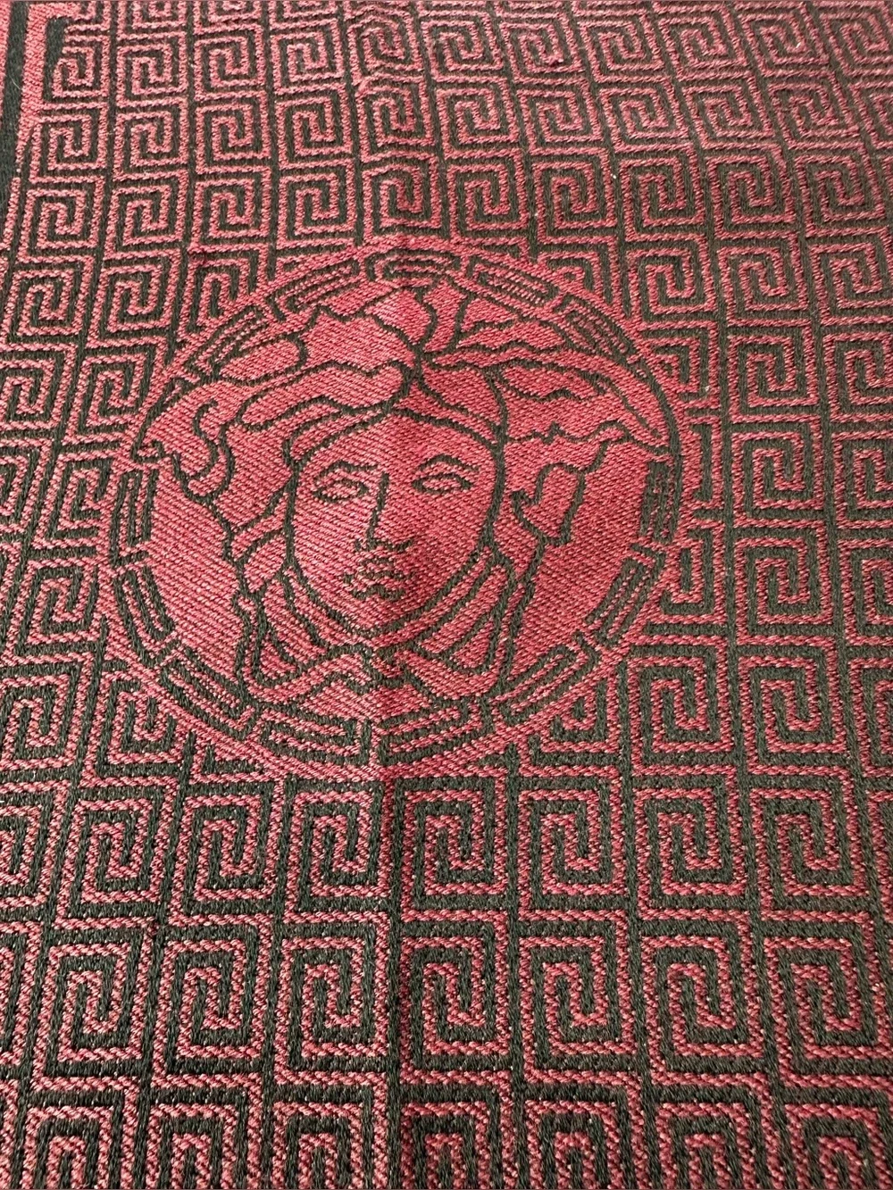 Versace Black & Burgundy Medusa Pattern Scarf
